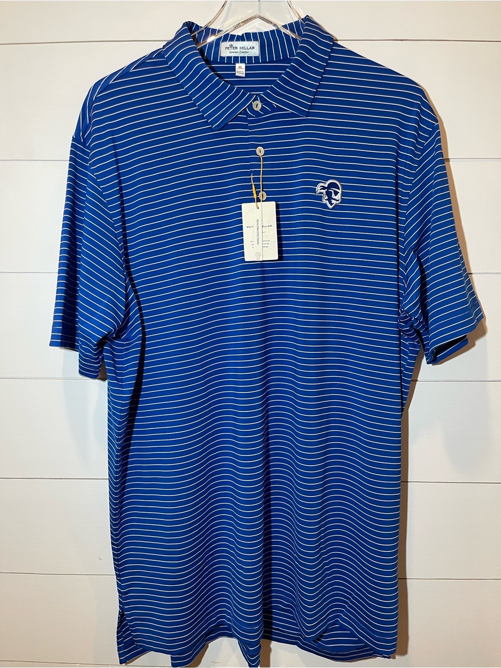 Peter Millar Seton Hall University Blue & White Striped Performance Polo Mens XL